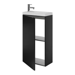 GoodHome Meuble lave-mains à poser noir mat l.44 cm Imandra + plan vasque blanc résine Beni,* Lave-Mains