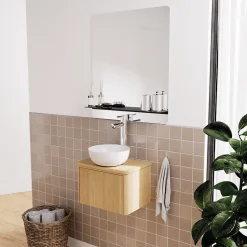 Homesight Meuble lave-mains à suspendre l.40 x H.26,6 x P.30 cm, effet chêne strié, Elli* Lave-Mains