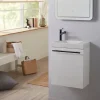 Planète Bain Meuble lave-mains blanc avec vasque en céramique, mitigeur et poignée noire