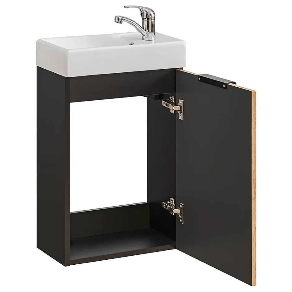Petits-Meubles Meuble lave-mains 40cm 1 porte Gaia Bois et Noir