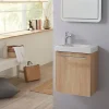 Planète Bain Meuble lave-mains complet couleur chêne Oak bordolino avec mitigeur eau chaude/eau froide* Lave-Mains