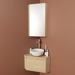 Homesight Meuble lave-mains d'angle à suspendre l.36,5 x H.28 x P.36,5 cm, effet bois, Noma* Lave-Mains