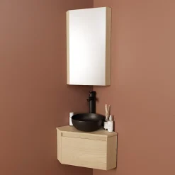 Homesight Meuble lave-mains d'angle à suspendre l.36,5 x H.28 x P.36,5 cm, effet bois, Noma* Lave-Mains
