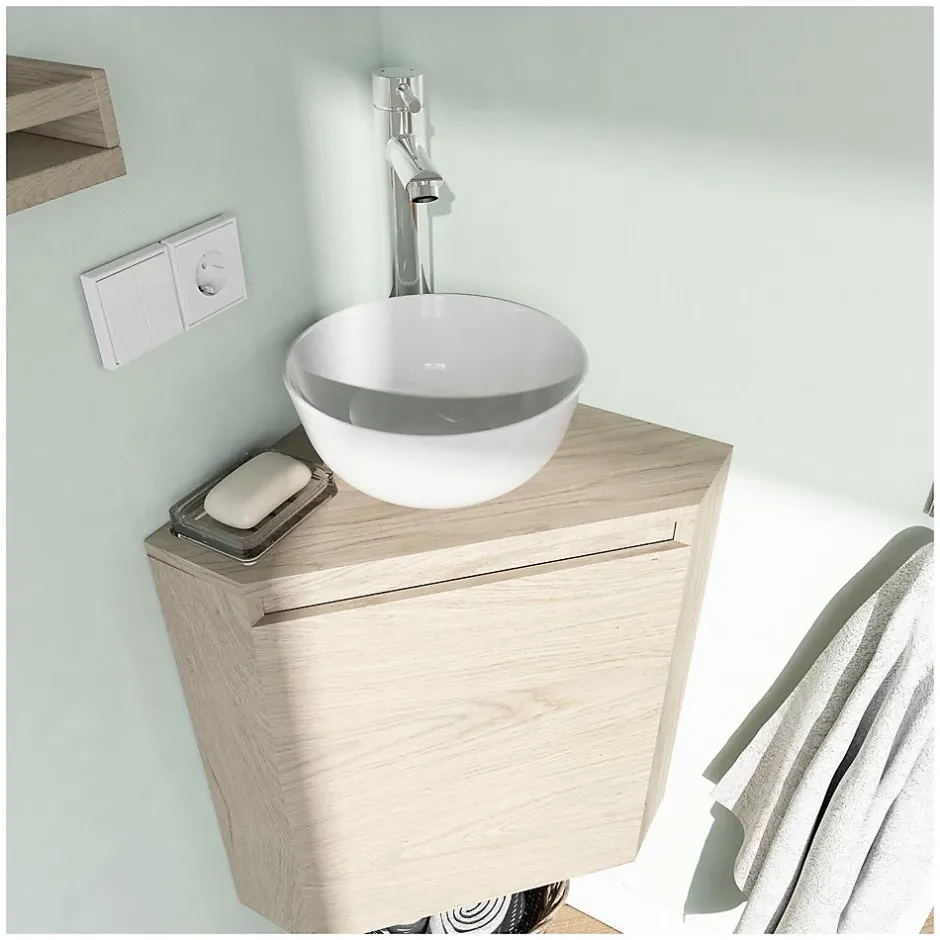 Mob-In Meuble lave-mains d'angle SORRENTO + vasque* Meuble Wc|Meuble De Salle De Bains Faible Profondeur