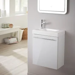 Planète Bain Meuble lave-mains design couleur blanc avec mitigeur eau chaude/ eau froide