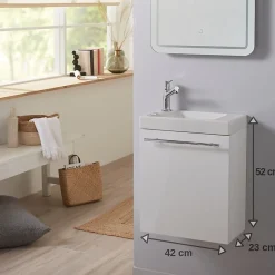 Planète Bain Meuble lave-mains design couleur blanc avec mitigeur eau chaude/ eau froide