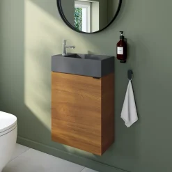 Homesight Meuble lave-mains effet noyer l.44 cm Imandra + plan vasque béton gris, GoodHome