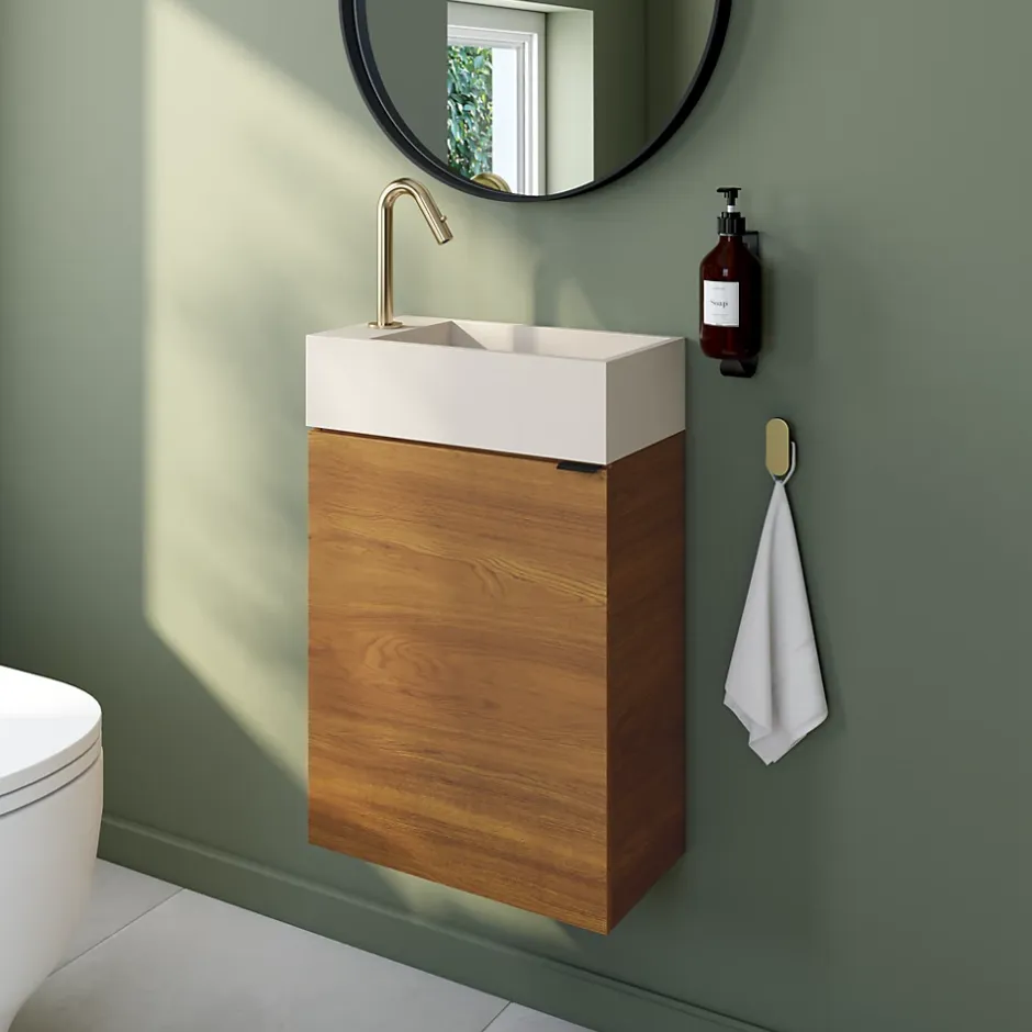 Homesight Meuble lave-mains effet noyer l.44 cm Imandra + plan vasque béton moucheté, GoodHome