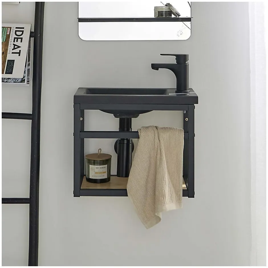 Mob-In Meuble lave-mains gain de place avec vasque résine 40x32.5cm