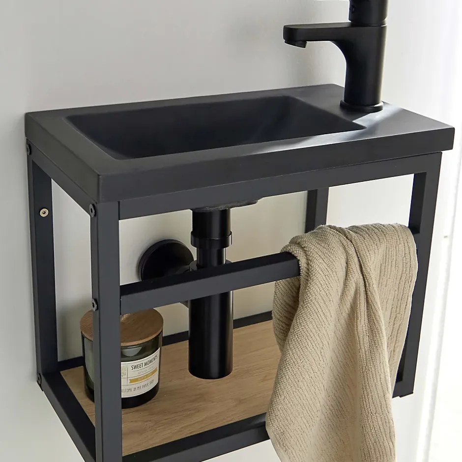 Mob-In Meuble lave-mains gain de place avec vasque résine 40x32.5cm