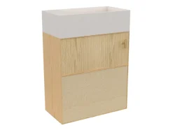 Homesight Meuble lave-mains Java effet chêne clair et jute l.44 cm + plan vasque lave-mains béton moucheté