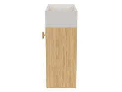 Homesight Meuble lave-mains Java effet chêne clair et jute l.44 cm + plan vasque lave-mains béton moucheté
