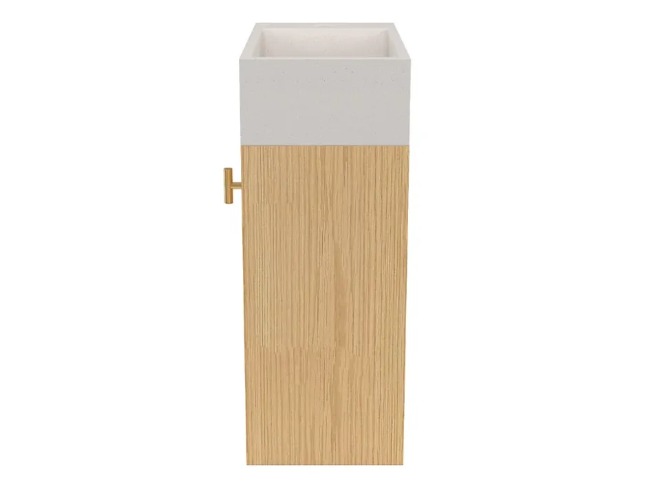 Homesight Meuble lave-mains Java effet chêne clair et jute l.44 cm + plan vasque lave-mains béton moucheté