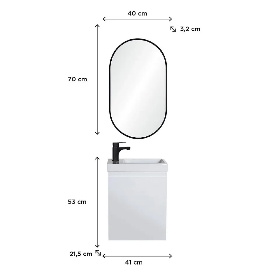 Mob-In Meuble lave-mains LISA + miroir ovale* Lave-Mains