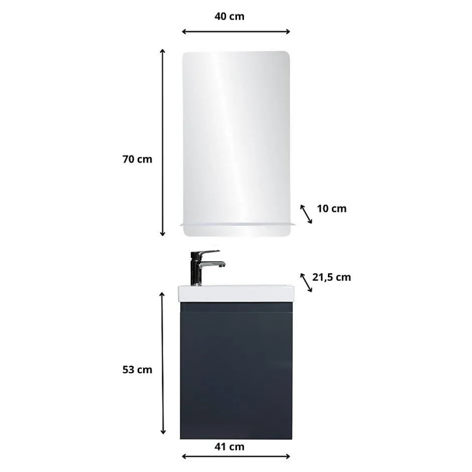 Mob-In Meuble lave-mains LISA + miroir tablette* Meuble De Salle De Bains Faible Profondeur|Lave-Mains