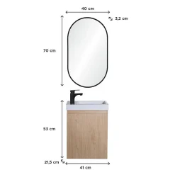 Mob-In Meuble lave-mains LISA + robinet noir + miroir ovale