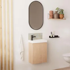 Mob-In Meuble lave-mains LISA + robinet noir + miroir ovale
