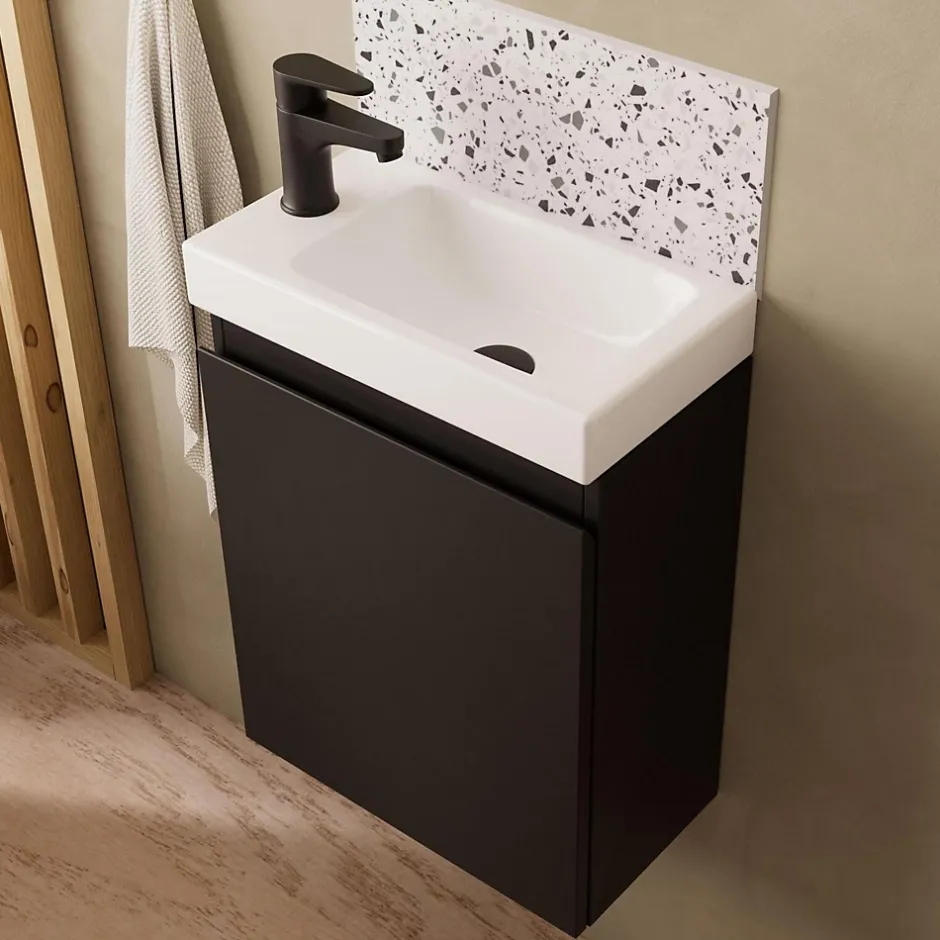 Mob-In Meuble lave-mains LISA + robinet noir + miroir ovale* Lave-Mains