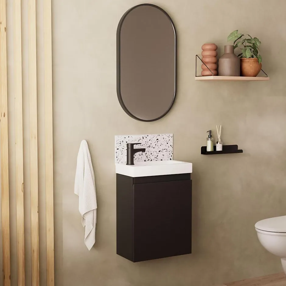 Mob-In Meuble lave-mains LISA + robinet noir + miroir ovale* Lave-Mains