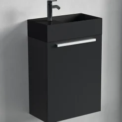 Lomazoo Meuble lave-mains noir mat - lavabo noir Bombay - 40cm