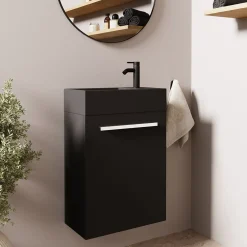 Lomazoo Meuble lave-mains noir mat - lavabo noir Bombay - 40cm