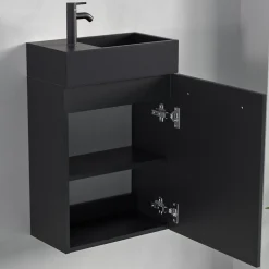 Lomazoo Meuble lave-mains noir mat - lavabo noir Bombay - 40cm