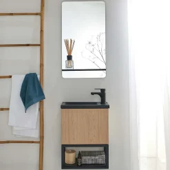 Mob-In Meuble lave-mains NOVA décor chêne suspendu + miroir rectangulaire* Meuble Wc