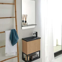 Mob-In Meuble lave-mains NOVA décor chêne suspendu + miroir rectangulaire* Meuble Wc