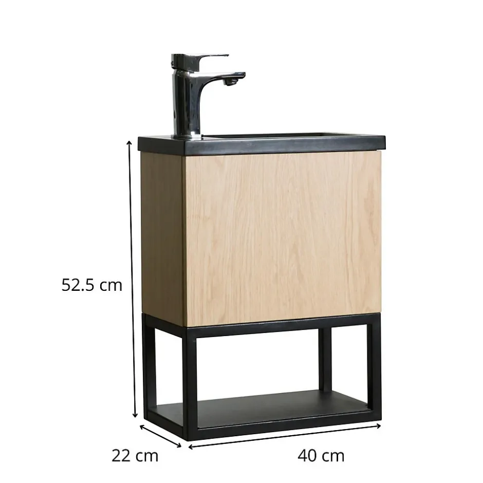 Mob-In Meuble lave-mains NOVA suspendu métal et bois avec vasque en résine 40x50cm