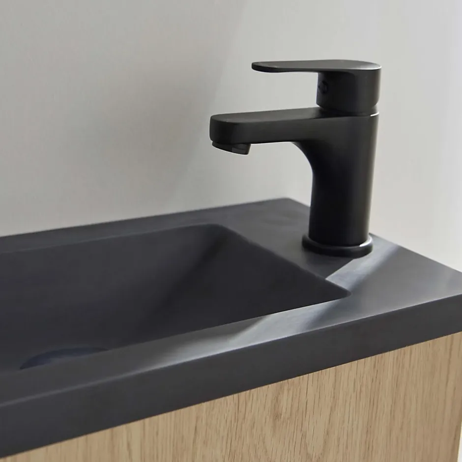 Mob-In Meuble lave-mains NOVA suspendu métal et bois avec vasque en résine 40x50cm