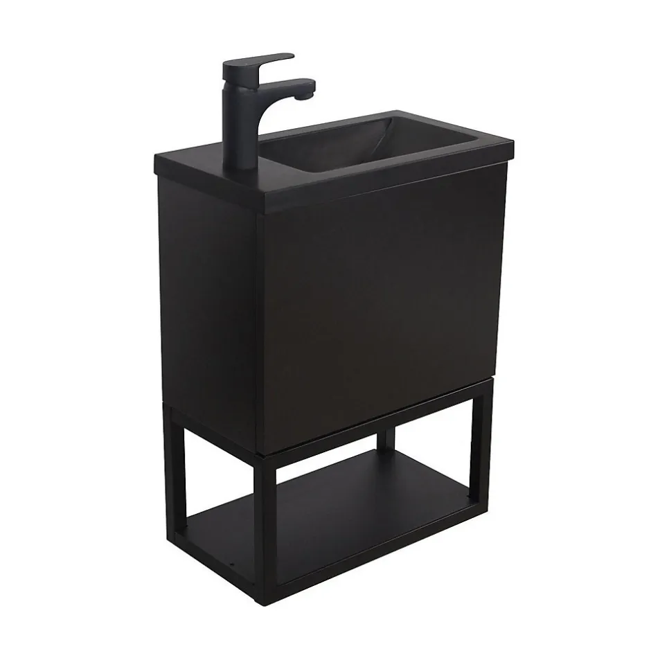 Mob-In Meuble lave-mains NOVA suspendu métal et bois avec vasque en résine 40x50cm* Lave-Mains