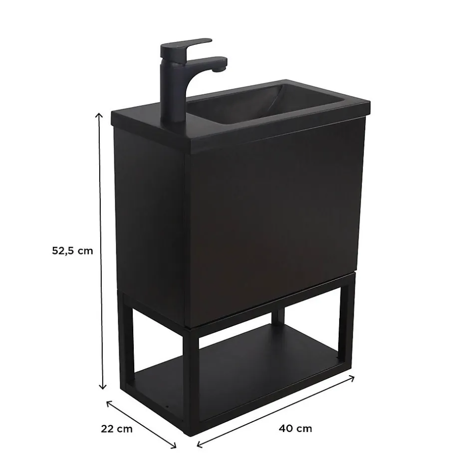 Mob-In Meuble lave-mains NOVA suspendu métal et bois avec vasque en résine 40x50cm* Lave-Mains