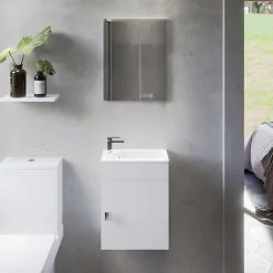 Cuisibane Meuble lave-mains SAFIA avec vasque et miroir - Blanc