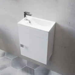 Cuisibane Meuble lave-mains SAFIA avec vasque et miroir - Blanc