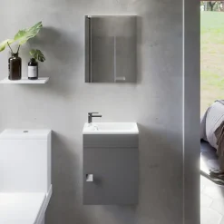 Cuisibane Meuble lave-mains SAFIA avec vasque et miroir - Gris* Lave-Mains