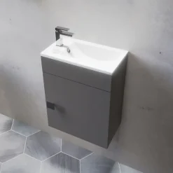 Cuisibane Meuble lave-mains SAFIA avec vasque et miroir - Gris* Lave-Mains