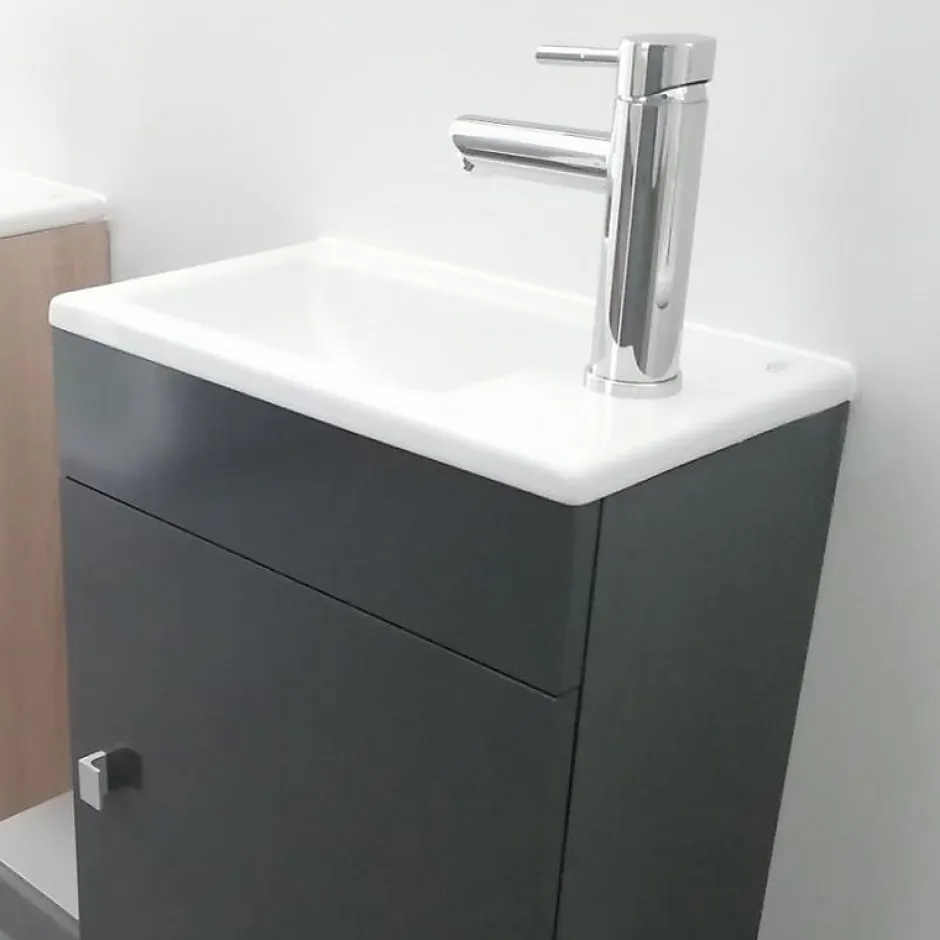 Cuisibane Meuble lave-mains SAFIA avec vasque et miroir - Gris* Lave-Mains