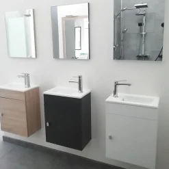 Cuisibane Meuble lave-mains SAFIA avec vasque et miroir - Gris* Lave-Mains