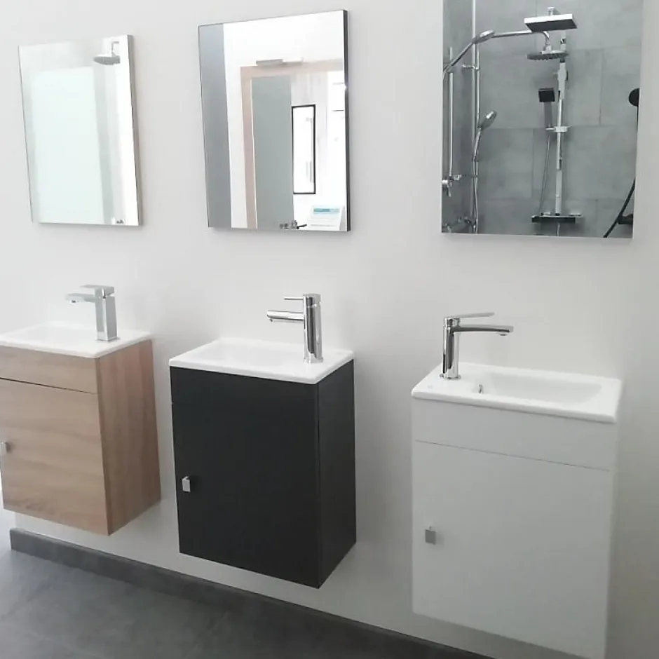 Cuisibane Meuble lave-mains SAFIA avec vasque et miroir - Gris* Lave-Mains