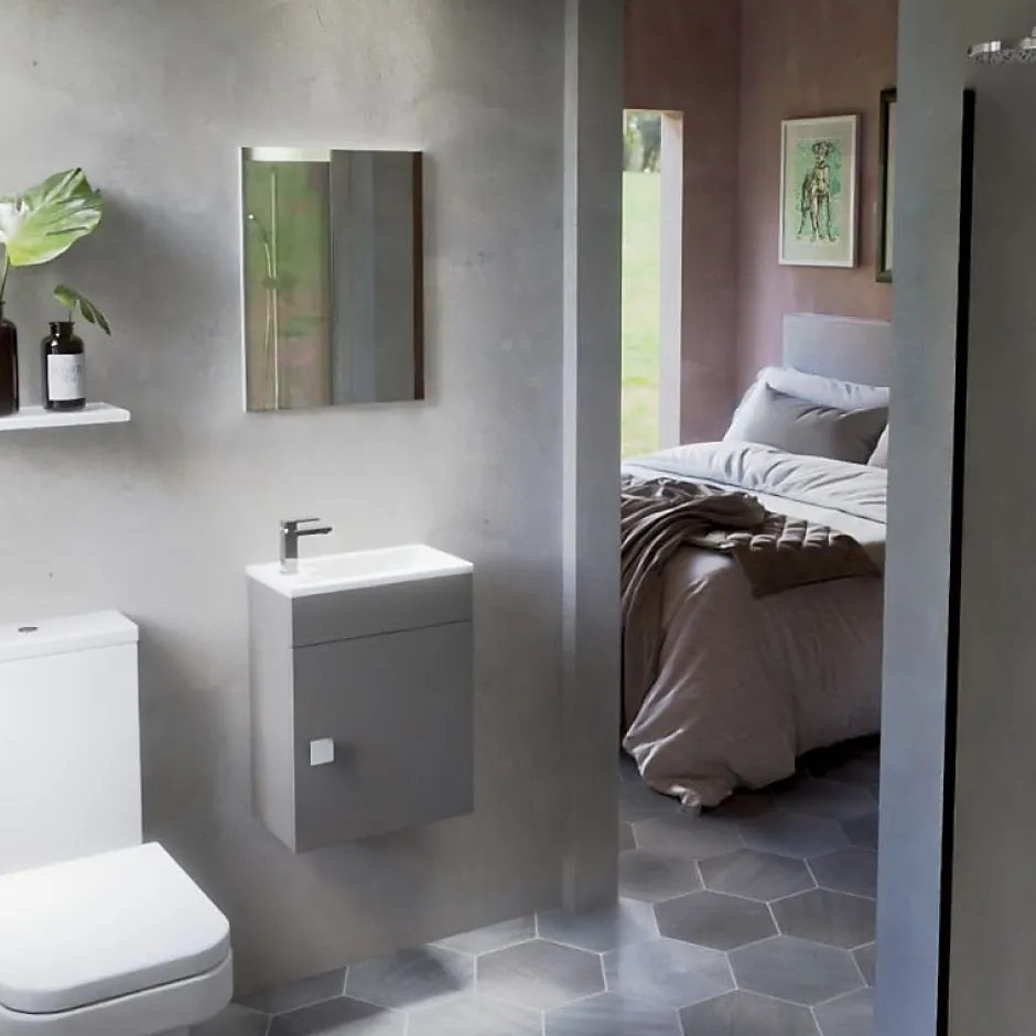 Cuisibane Meuble lave-mains SAFIA avec vasque et miroir - Gris* Lave-Mains