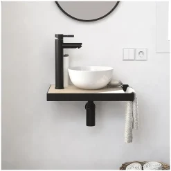 Mob-In Meuble lave-mains SOHO avec porte serviette, vasque blanche et robinet