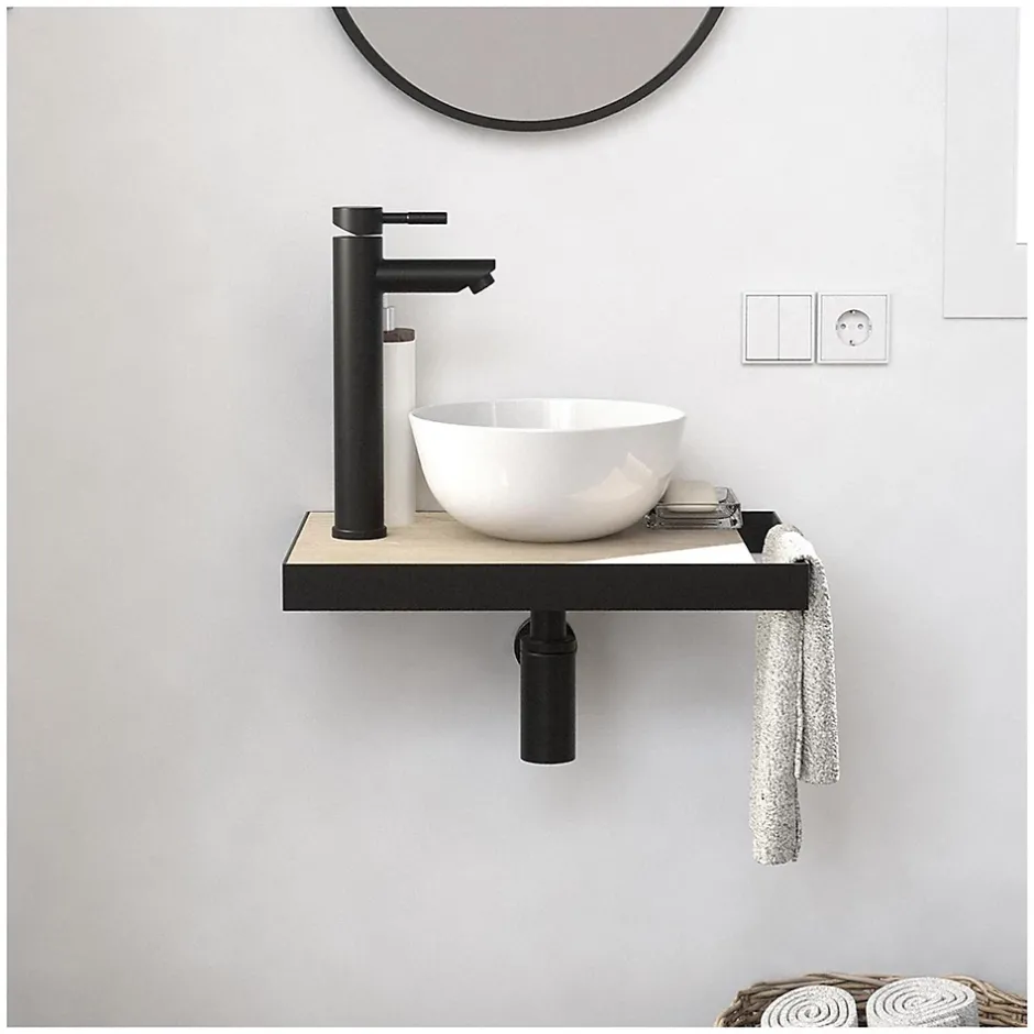 Mob-In Meuble lave-mains SOHO avec porte serviette, vasque blanche et robinet