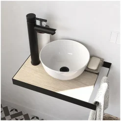 Mob-In Meuble lave-mains SOHO avec porte serviette, vasque blanche et robinet