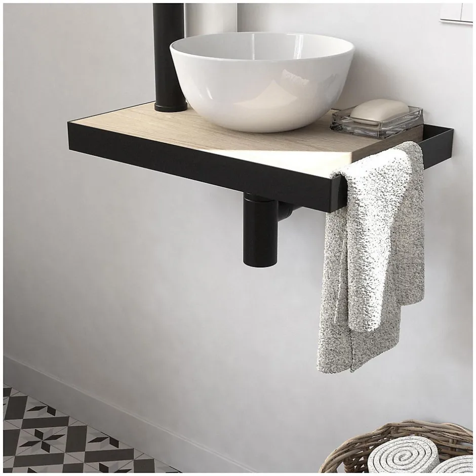 Mob-In Meuble lave-mains SOHO avec porte serviette, vasque blanche et robinet
