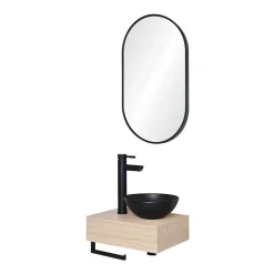 Mob-In Meuble lave-mains SOHO plan épais vasque noire + miroir