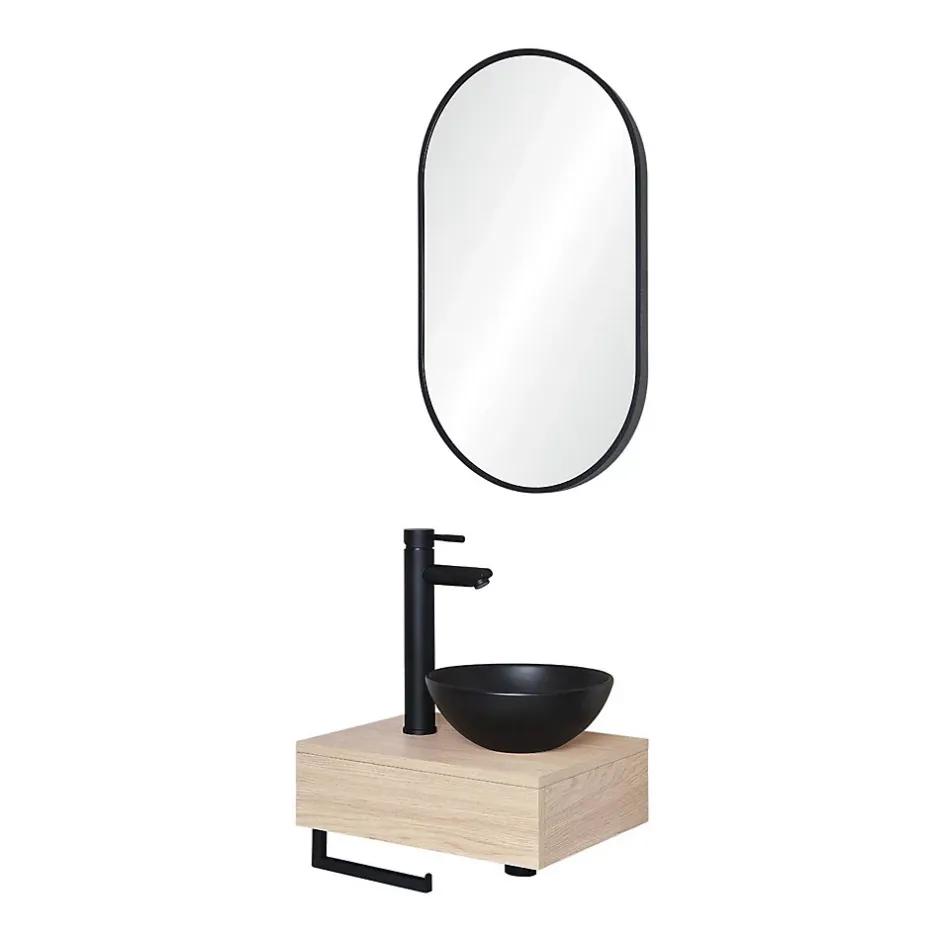 Mob-In Meuble lave-mains SOHO plan épais vasque noire + miroir