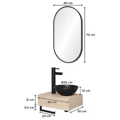 Mob-In Meuble lave-mains SOHO plan épais vasque noire + miroir