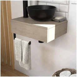 Mob-In Meuble lave-mains SOHO plan épais vasque noire + miroir