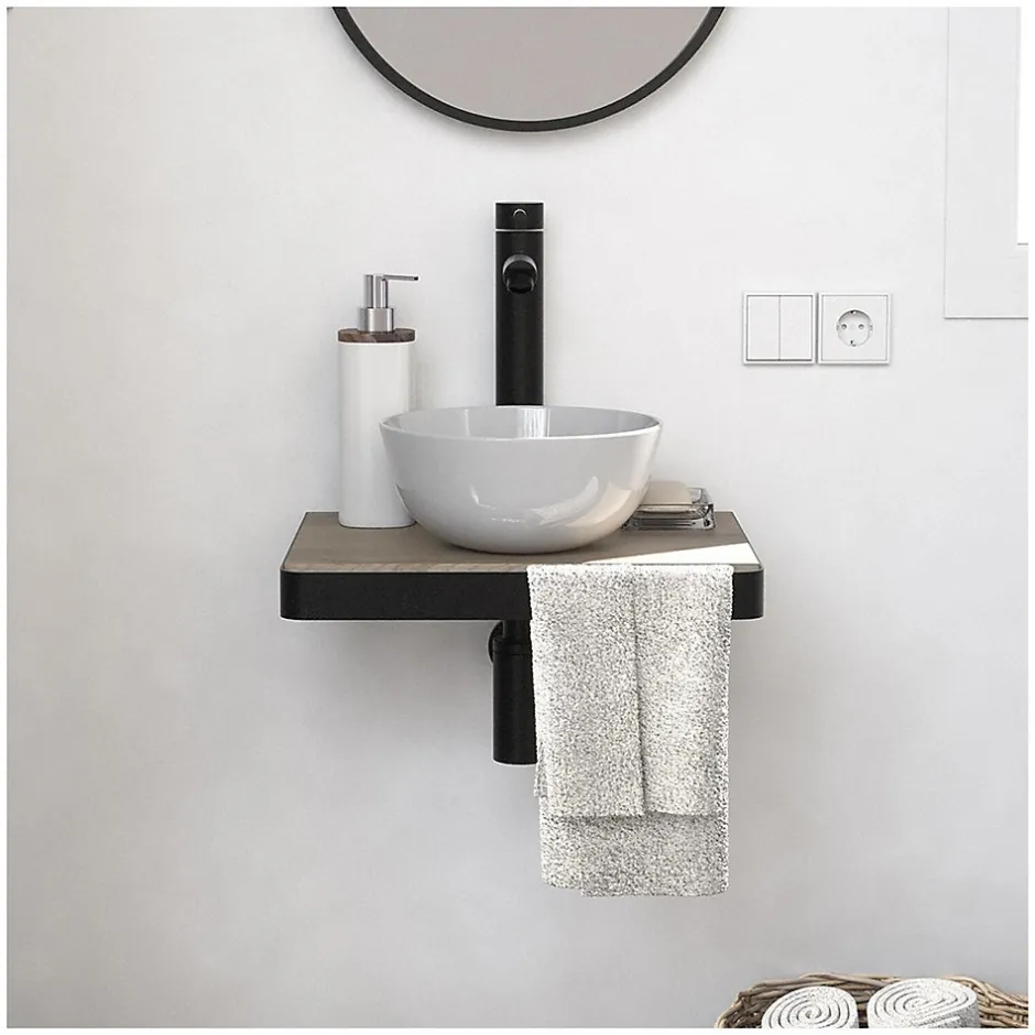 Mob-In Meuble lave-mains SOHO plan fin et porte serviette face vasque blanche* Lave-Mains