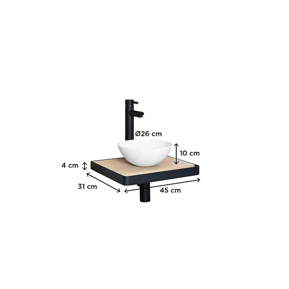 Mob-In Meuble lave-mains SOHO plan fin et porte serviette face vasque blanche* Lave-Mains